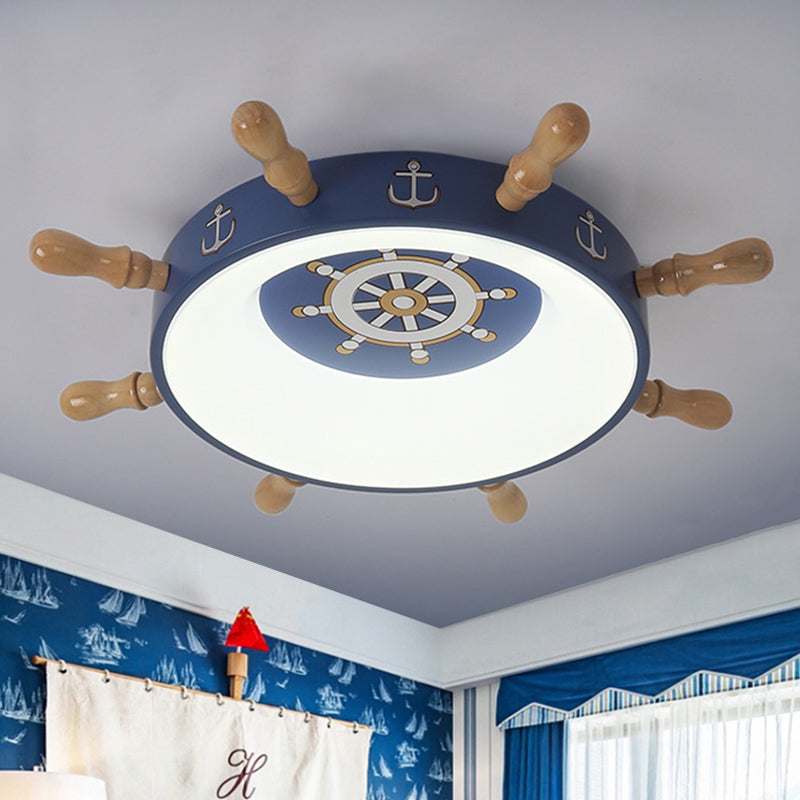 Kids Rudder Shape Flush Mount Fixture Metal LED Bedroom Flush Lighting in Dark Blue and Wood/Blue, White/Warm Light Clearhalo 'Ceiling Lights' 'Close To Ceiling Lights' 'Close to ceiling' 'Flush mount' Lighting' 786539