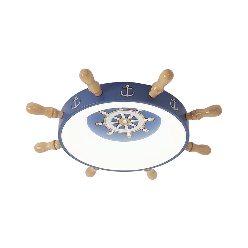 Kids Rudder Shape Flush Mount Fixture Metal LED Bedroom Flush Lighting in Dark Blue and Wood/Blue, White/Warm Light Clearhalo 'Ceiling Lights' 'Close To Ceiling Lights' 'Close to ceiling' 'Flush mount' Lighting' 786540