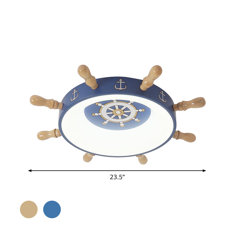 Kids Rudder Shape Flush Mount Fixture Metal LED Bedroom Flush Lighting in Dark Blue and Wood/Blue, White/Warm Light Clearhalo 'Ceiling Lights' 'Close To Ceiling Lights' 'Close to ceiling' 'Flush mount' Lighting' 786541