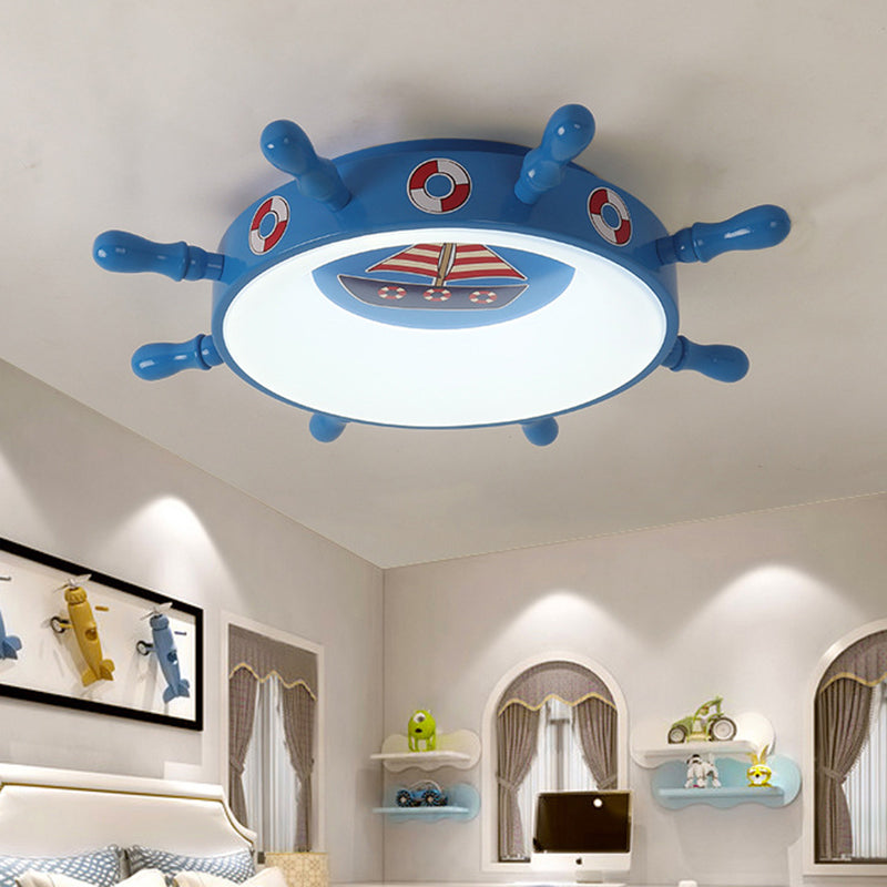 Kids Rudder Shape Flush Mount Fixture Metal LED Bedroom Flush Lighting in Dark Blue and Wood/Blue, White/Warm Light Blue Clearhalo 'Ceiling Lights' 'Close To Ceiling Lights' 'Close to ceiling' 'Flush mount' Lighting' 786542