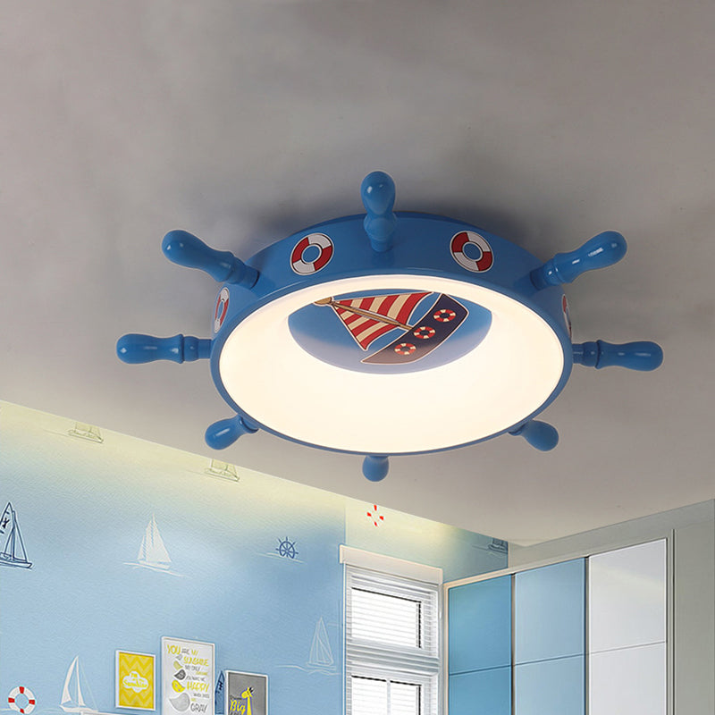 Kids Rudder Shape Flush Mount Fixture Metal LED Bedroom Flush Lighting in Dark Blue and Wood/Blue, White/Warm Light Clearhalo 'Ceiling Lights' 'Close To Ceiling Lights' 'Close to ceiling' 'Flush mount' Lighting' 786543