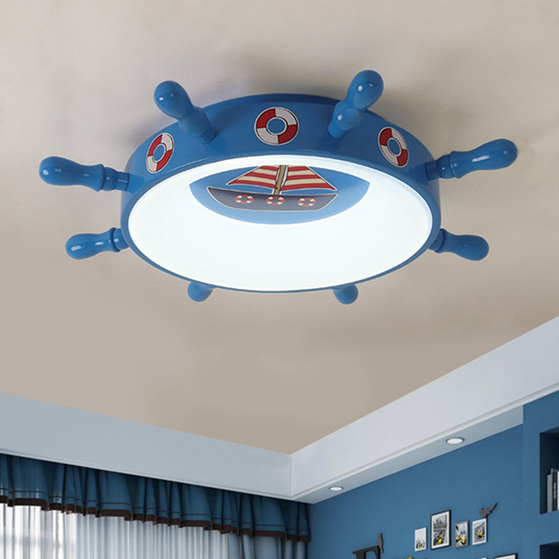 Kids Rudder Shape Flush Mount Fixture Metal LED Bedroom Flush Lighting in Dark Blue and Wood/Blue, White/Warm Light Clearhalo 'Ceiling Lights' 'Close To Ceiling Lights' 'Close to ceiling' 'Flush mount' Lighting' 786544