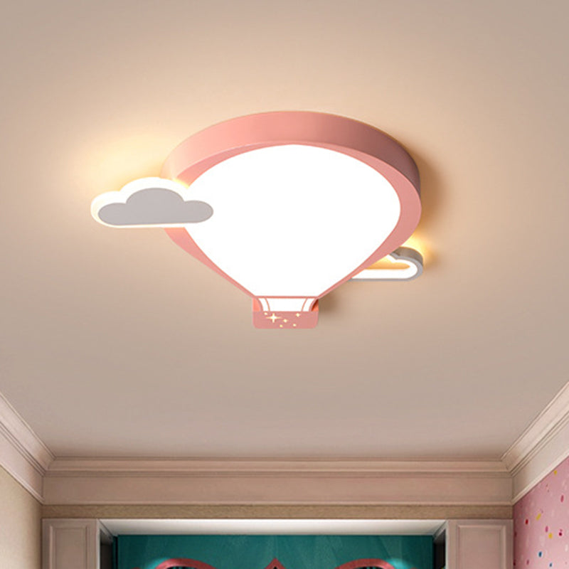 Pink/Blue Hot Air Balloon Ceiling Mounted Light Cartoon 18"/21.5" Wide LED Metallic Flushmount Lamp Pink Clearhalo 'Ceiling Lights' 'Close To Ceiling Lights' 'Close to ceiling' 'Flush mount' Lighting' 786551