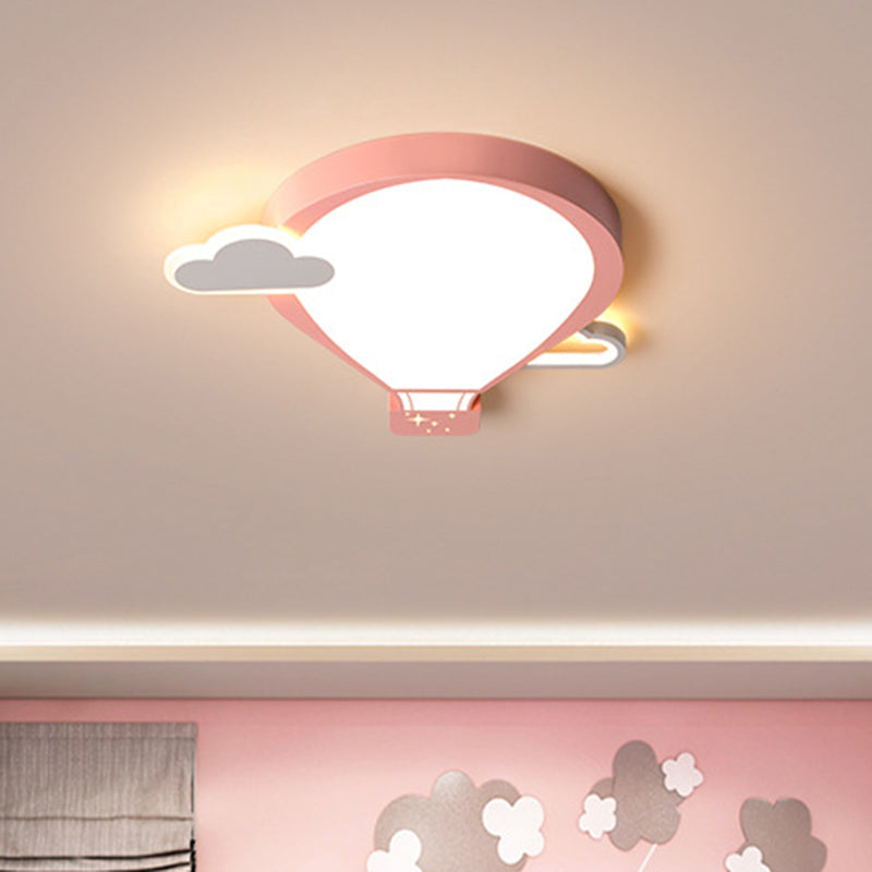 Pink/Blue Hot Air Balloon Ceiling Mounted Light Cartoon 18"/21.5" Wide LED Metallic Flushmount Lamp Clearhalo 'Ceiling Lights' 'Close To Ceiling Lights' 'Close to ceiling' 'Flush mount' Lighting' 786553