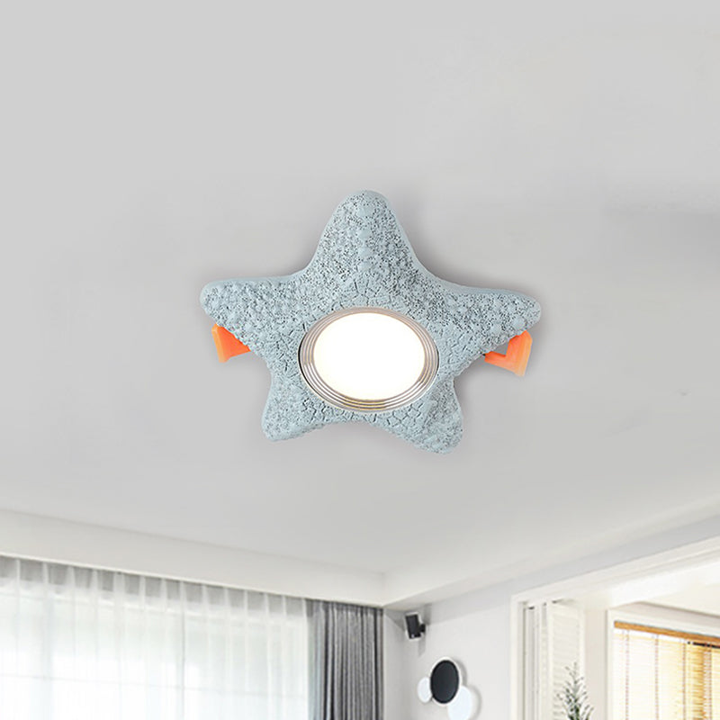 Starfish Flush Light Fixture Cartoon Resin LED Blue Flush Mount Ceiling Lamp in White/Warm Light Blue Clearhalo 'Ceiling Lights' 'Close To Ceiling Lights' 'Close to ceiling' 'Flush mount' Lighting' 786563