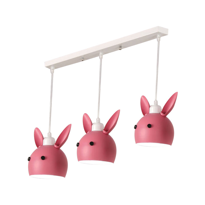 Macaron 3-Light Multiple Hanging Light Grey/Pink Rabbit Head Shape Pendulum Lamp with Metal Shade Clearhalo 'Ceiling Lights' 'Pendant Lights' 'Pendants' Lighting' 786569