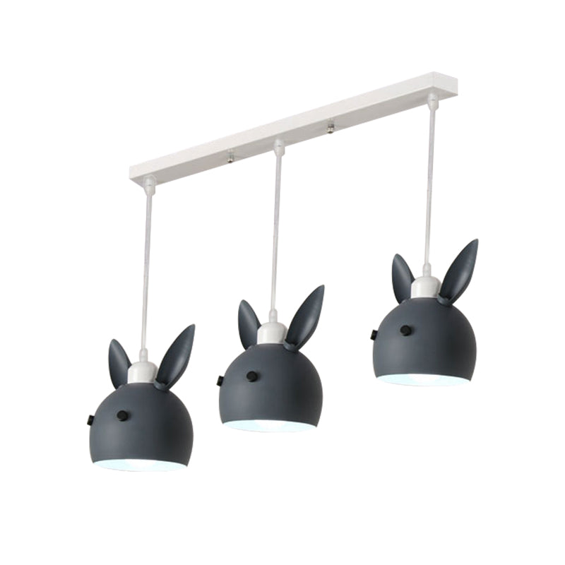 Macaron 3-Light Multiple Hanging Light Grey/Pink Rabbit Head Shape Pendulum Lamp with Metal Shade Clearhalo 'Ceiling Lights' 'Pendant Lights' 'Pendants' Lighting' 786574