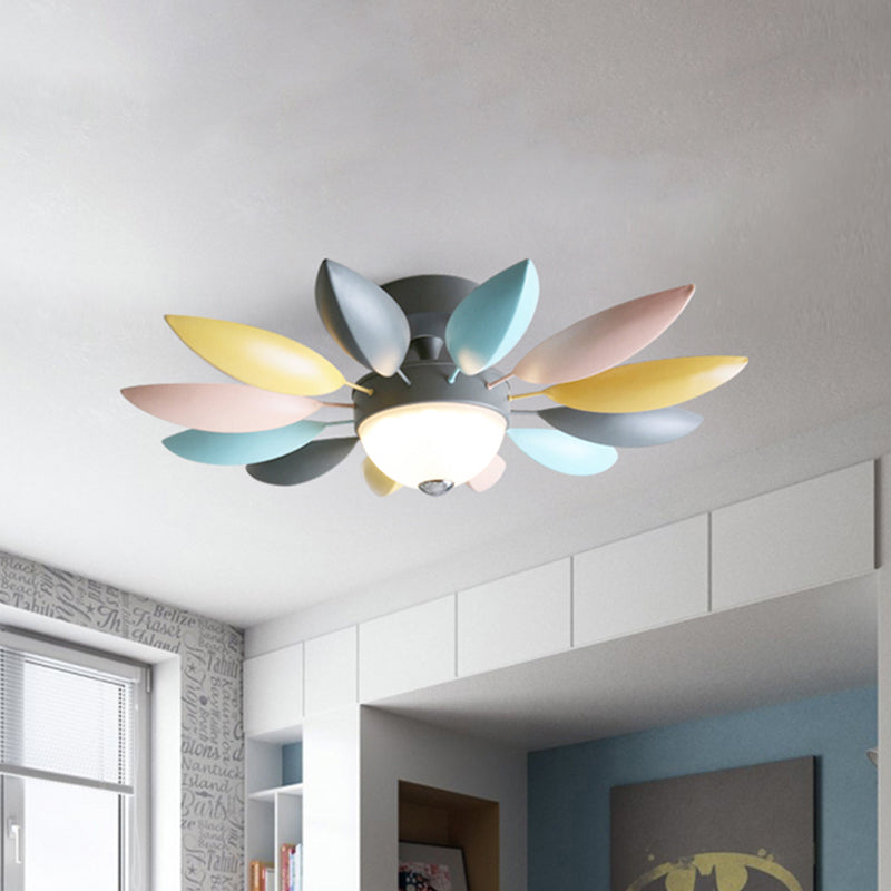 Macaron Blossom Semi Flush Lighting Metallic LED Bedroom Flush Ceiling Lamp Fixture in Grey, Warm/White Light Grey Clearhalo 'Ceiling Lights' 'Close To Ceiling Lights' 'Close to ceiling' 'Semi-flushmount' Lighting' 786575