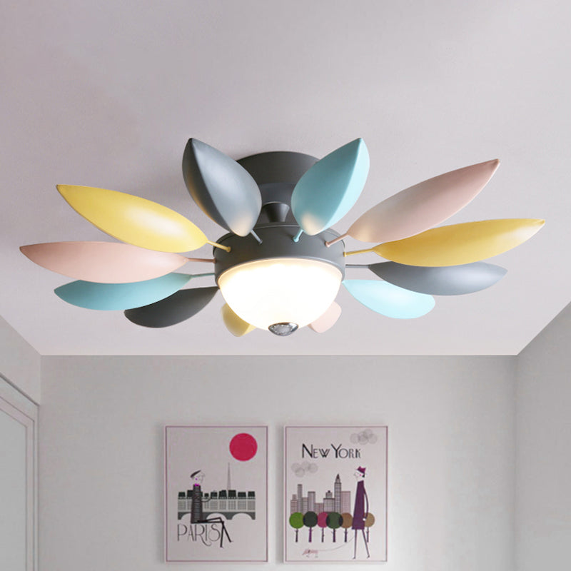 Macaron Blossom Semi Flush Lighting Metallic LED Bedroom Flush Ceiling Lamp Fixture in Grey, Warm/White Light Clearhalo 'Ceiling Lights' 'Close To Ceiling Lights' 'Close to ceiling' 'Semi-flushmount' Lighting' 786576