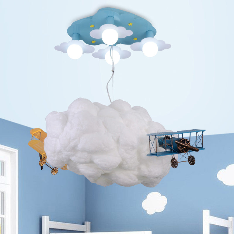 Cartoon Cloud and Airplane Hanging Chandelier Metal 7 Bulbs Kids Bedroom Ceiling Pendant Light in White Clearhalo 'Ceiling Lights' 'Chandeliers' Lighting' options 786579