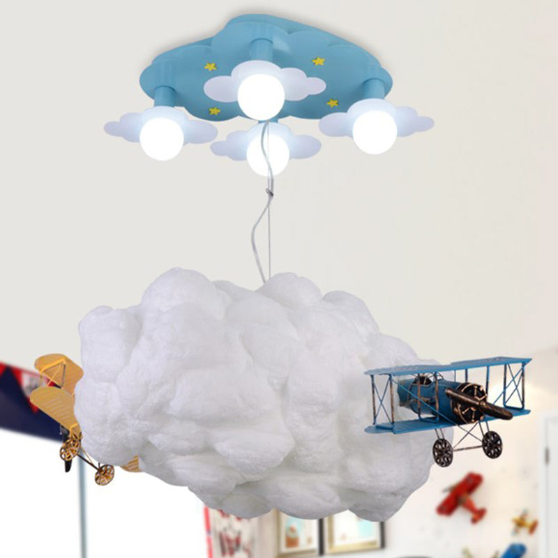 Cartoon Cloud and Airplane Hanging Chandelier Metal 7 Bulbs Kids Bedroom Ceiling Pendant Light in White Clearhalo 'Ceiling Lights' 'Chandeliers' Lighting' options 786580