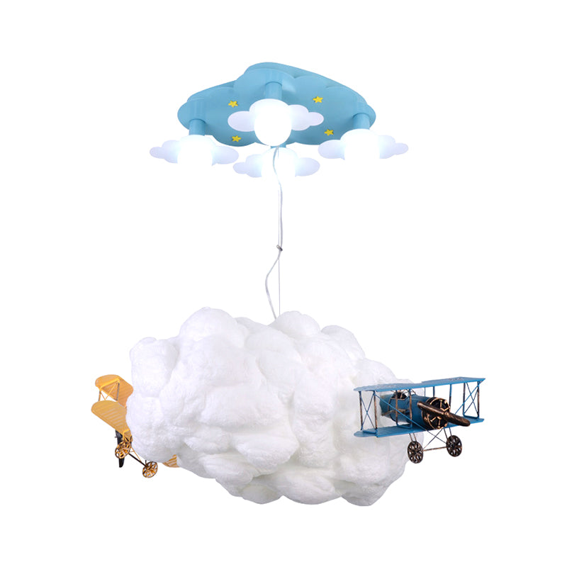 Cartoon Cloud and Airplane Hanging Chandelier Metal 7 Bulbs Kids Bedroom Ceiling Pendant Light in White Clearhalo 'Ceiling Lights' 'Chandeliers' Lighting' options 786581