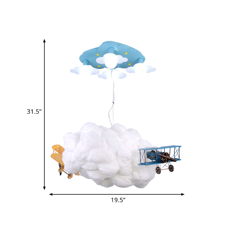 Cartoon Cloud and Airplane Hanging Chandelier Metal 7 Bulbs Kids Bedroom Ceiling Pendant Light in White Clearhalo 'Ceiling Lights' 'Chandeliers' Lighting' options 786582