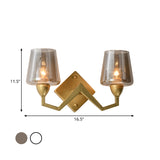 Truncated Cone Shade Wall Lamp Mid-Century Smoke/Clear Glass 1 Bulb Brass Sconce Light Fixture Clearhalo 'Cast Iron' 'Glass' 'Industrial' 'Modern wall lights' 'Modern' 'Tiffany' 'Traditional wall lights' 'Wall Lamps & Sconces' 'Wall Lights' Lighting' 786658