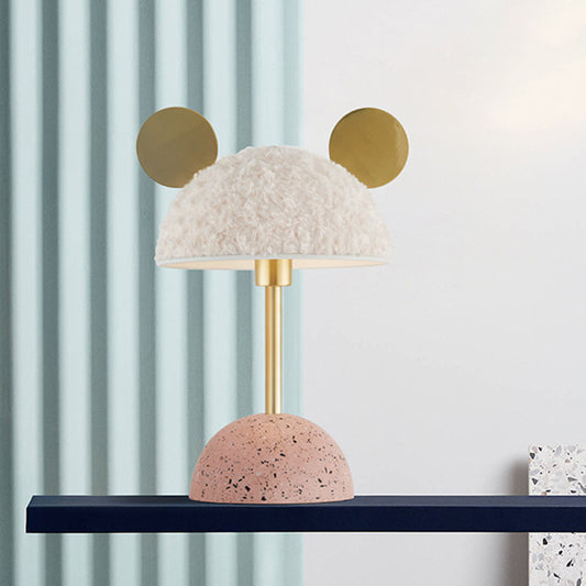 Villus Domed Nightstand Light Macaron 1 Head White Night Table Lamp with Pink Marble Base White Clearhalo 'Lamps' 'Table Lamps' Lighting' 786691