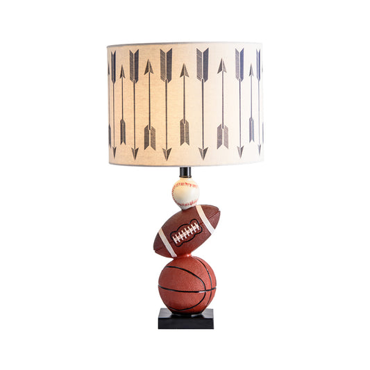 White Drum Night Table Light Cartoon 1 Bulb Printing Fabric Night Lamp with Balls Decor Clearhalo 'Lamps' 'Table Lamps' Lighting' 786704