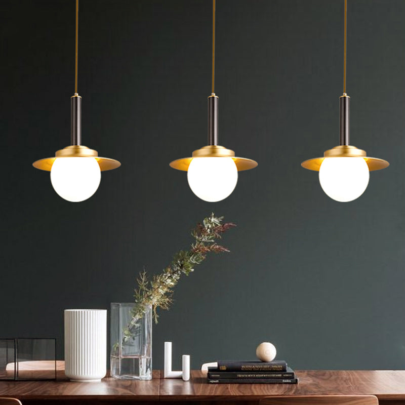 Metal Cap Pendant Light Fixture Post-Modern 1 Head Brass Hanging Lamp Kit with Bottom Ball Glass Shade Brass Clearhalo 'Ceiling Lights' 'Glass shade' 'Glass' 'Modern Pendants' 'Modern' 'Pendant Lights' 'Pendants' Lighting' 786715