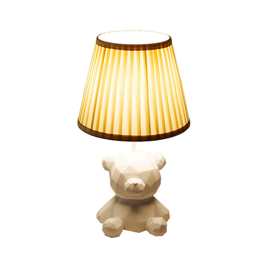 Barrel Fabric Table Light Cartoon 1 Light White/Blue Finish Night Lamp with Bear Resin Base Clearhalo 'Lamps' 'Table Lamps' Lighting' 786721
