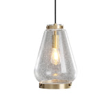 Simple Droplet Seeded Glass Pendant Light 1-Light Ceiling Suspension Lamp with Brass Rim for Bedroom Clearhalo 'Ceiling Lights' 'Glass shade' 'Glass' 'Island Lights' 'Modern Pendants' 'Modern' 'Pendant Lights' 'Pendants' Lighting' 786728