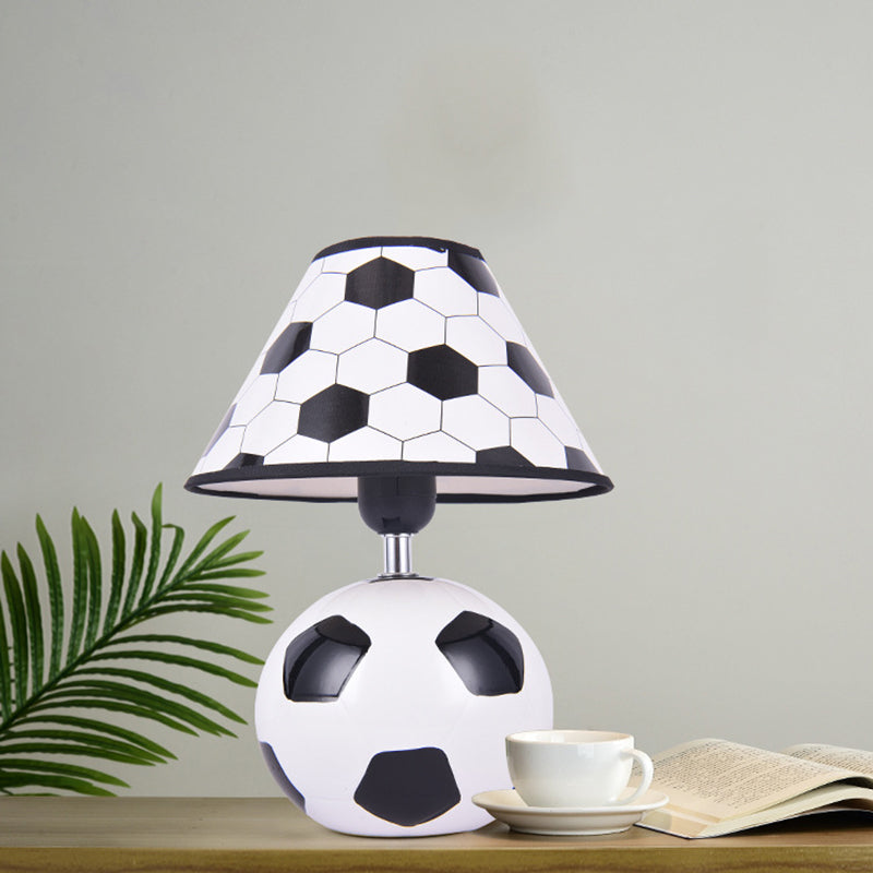Soccer Like Ceramics Night Table Light Cartoon 1-Head White and Black Night Lamp with Conic Plastic Shade Black-White Clearhalo 'Lamps' 'Table Lamps' Lighting' 786747