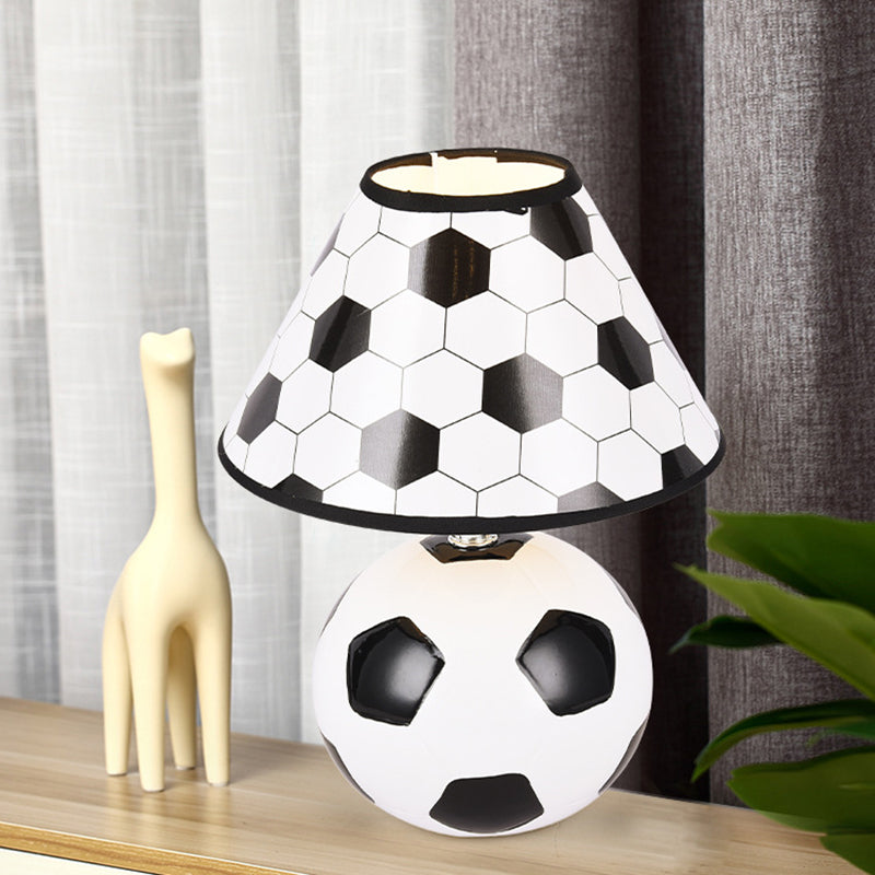 Soccer Like Ceramics Night Table Light Cartoon 1-Head White and Black Night Lamp with Conic Plastic Shade Clearhalo 'Lamps' 'Table Lamps' Lighting' 786748
