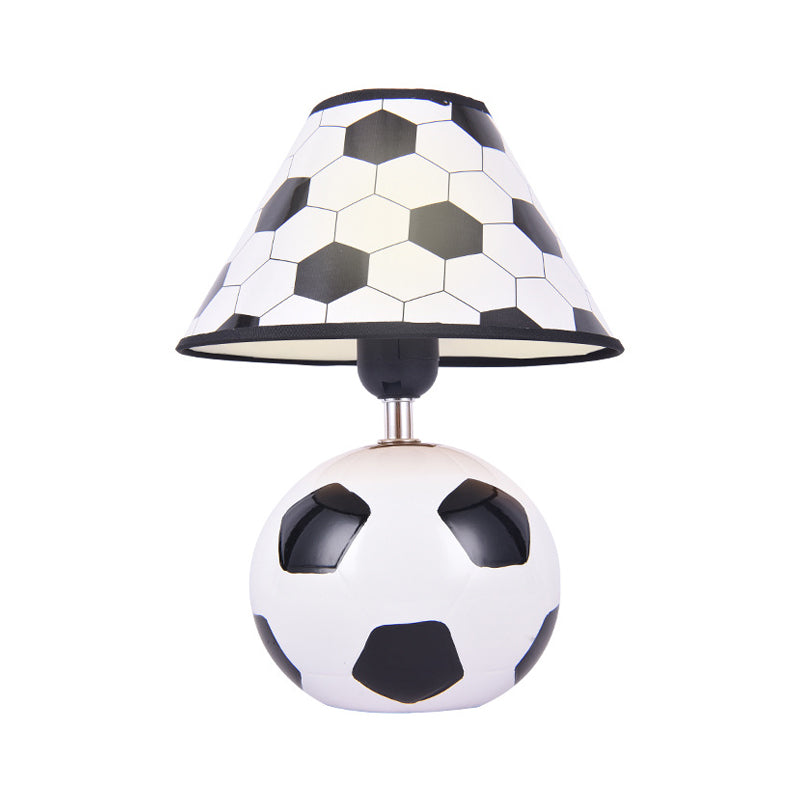 Soccer Like Ceramics Night Table Light Cartoon 1-Head White and Black Night Lamp with Conic Plastic Shade Clearhalo 'Lamps' 'Table Lamps' Lighting' 786749