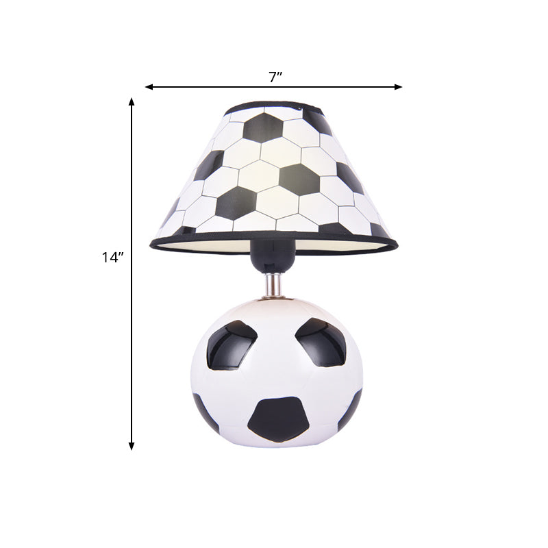 Soccer Like Ceramics Night Table Light Cartoon 1-Head White and Black Night Lamp with Conic Plastic Shade Clearhalo 'Lamps' 'Table Lamps' Lighting' 786750