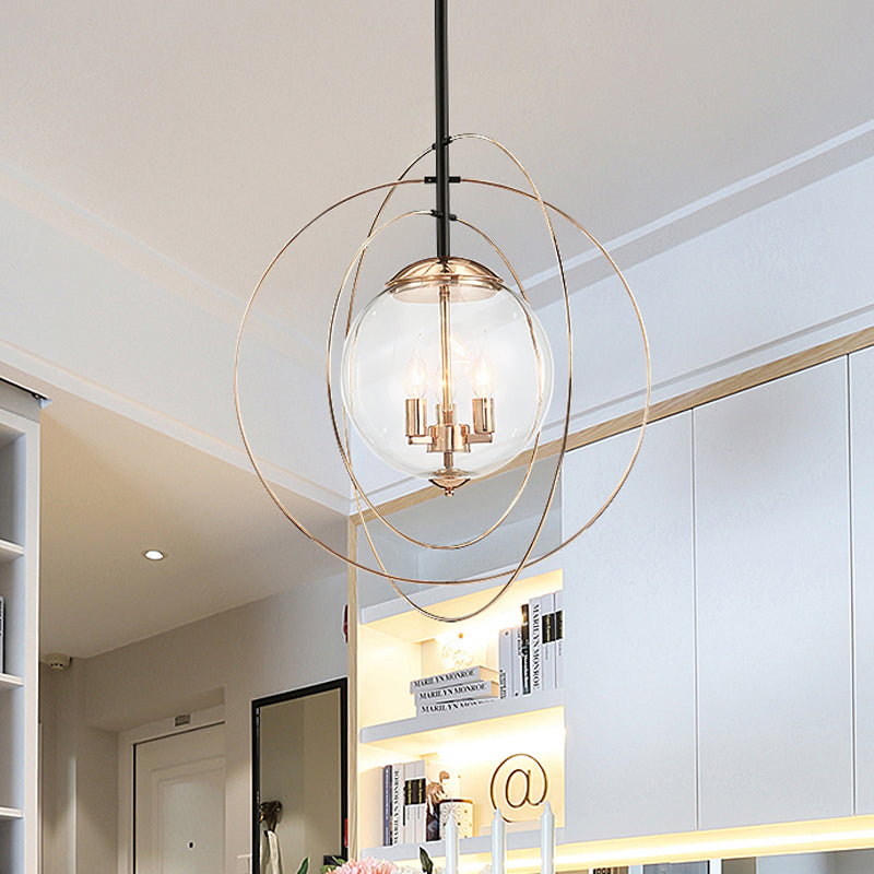 Rose Gold Circling Rings Hanging Pendant Postmodern 3-Bulb Transparent Glass Chandelier Gold Clearhalo 'Ceiling Lights' 'Chandeliers' 'Modern Chandeliers' 'Modern' Lighting' 786755