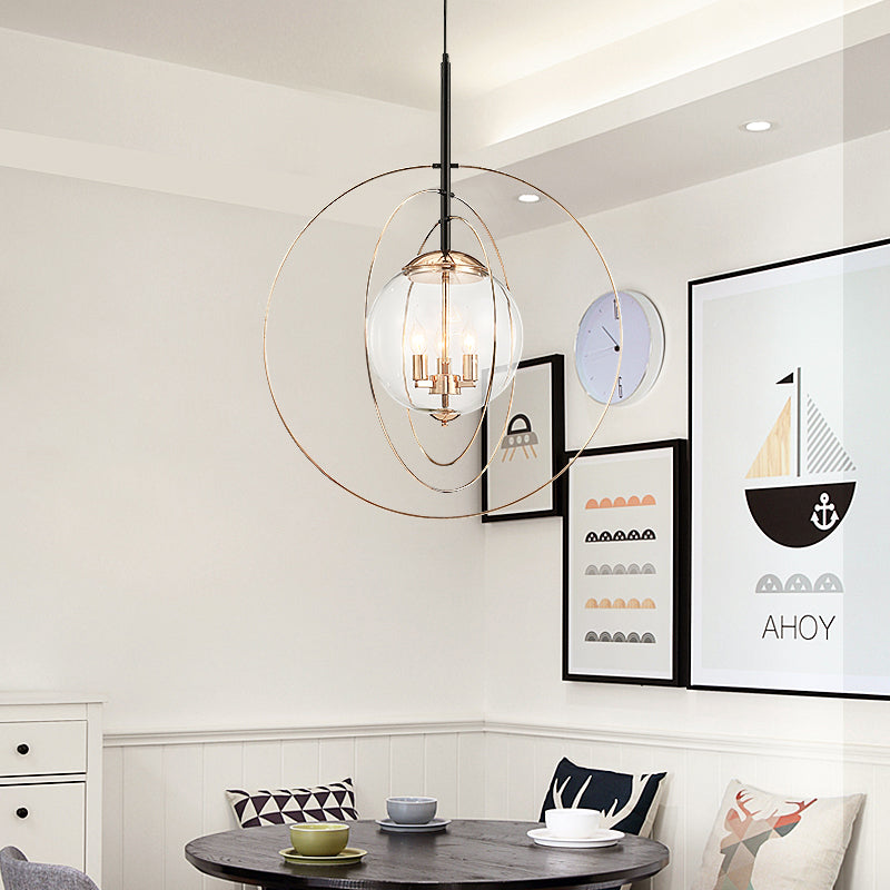 Rose Gold Circling Rings Hanging Pendant Postmodern 3-Bulb Transparent Glass Chandelier Clearhalo 'Ceiling Lights' 'Chandeliers' 'Modern Chandeliers' 'Modern' Lighting' 786756