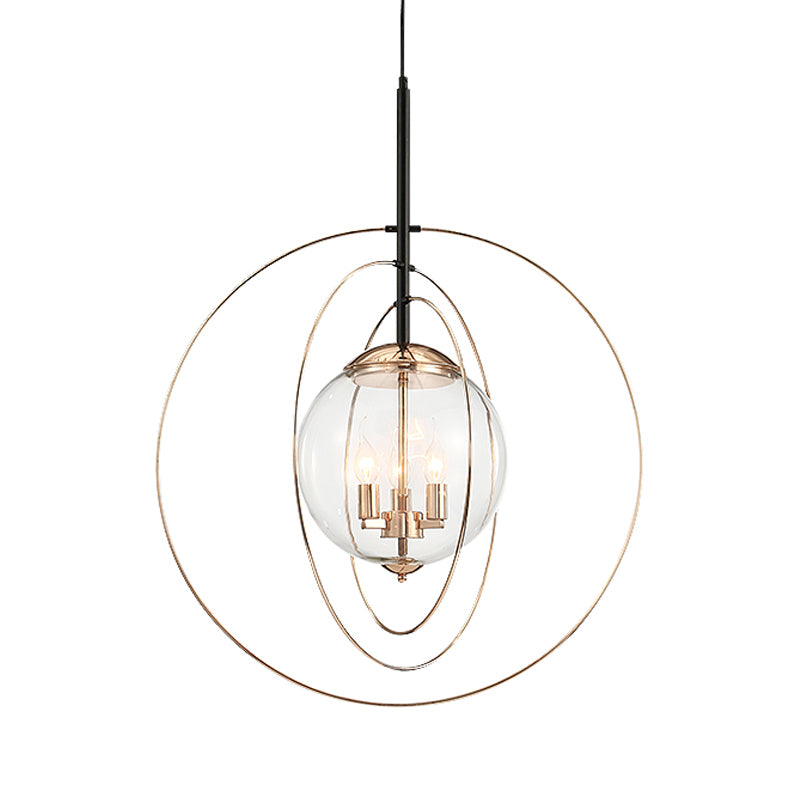 Rose Gold Circling Rings Hanging Pendant Postmodern 3-Bulb Transparent Glass Chandelier Clearhalo 'Ceiling Lights' 'Chandeliers' 'Modern Chandeliers' 'Modern' Lighting' 786757