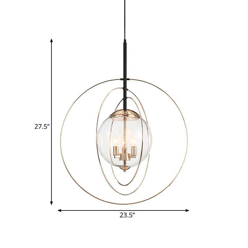 Rose Gold Circling Rings Hanging Pendant Postmodern 3-Bulb Transparent Glass Chandelier Clearhalo 'Ceiling Lights' 'Chandeliers' 'Modern Chandeliers' 'Modern' Lighting' 786758