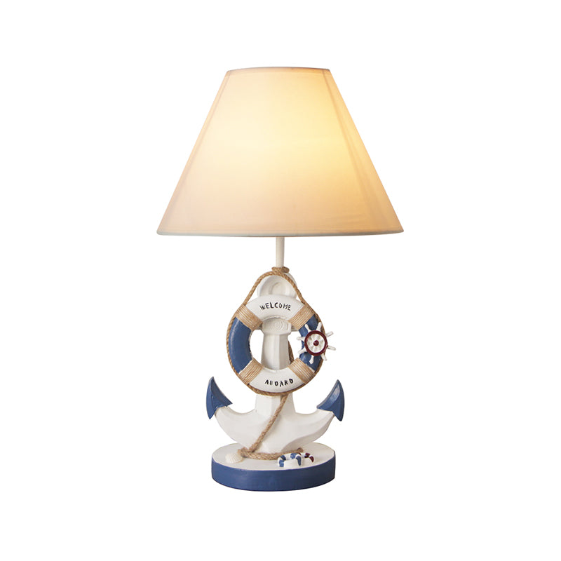 Light/Dark Blue Anchor Resin Nightstand Light Mediterranean 1-Bulb Fabric Night Table Lamp for Bedroom Clearhalo 'Lamps' 'Table Lamps' Lighting' 786760