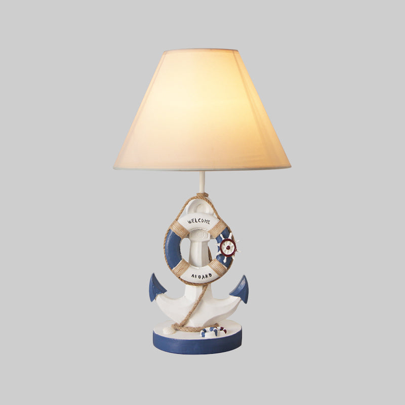 Light/Dark Blue Anchor Resin Nightstand Light Mediterranean 1-Bulb Fabric Night Table Lamp for Bedroom Clearhalo 'Lamps' 'Table Lamps' Lighting' 786761