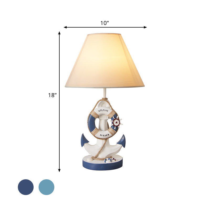 Light/Dark Blue Anchor Resin Nightstand Light Mediterranean 1-Bulb Fabric Night Table Lamp for Bedroom Clearhalo 'Lamps' 'Table Lamps' Lighting' 786762
