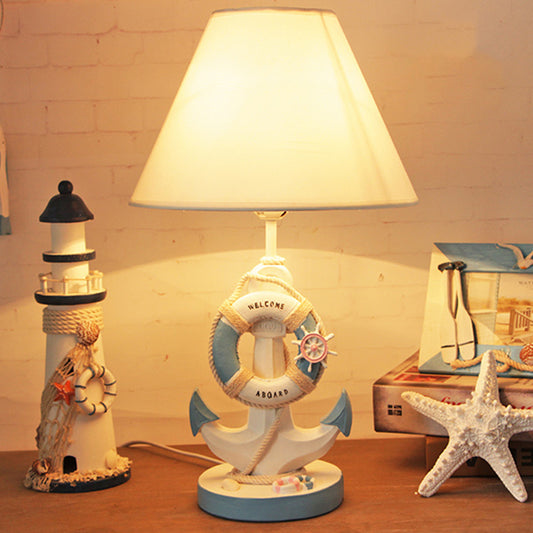 Light/Dark Blue Anchor Resin Nightstand Light Mediterranean 1-Bulb Fabric Night Table Lamp for Bedroom Light Blue Clearhalo 'Lamps' 'Table Lamps' Lighting' 786763