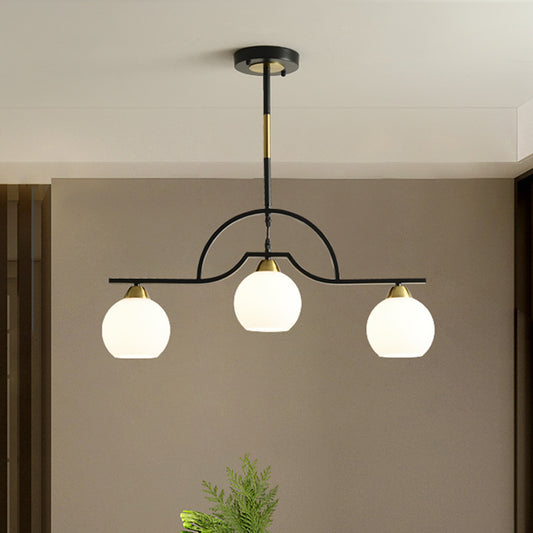 Arched Island Pendant Light Modernism Clear/White Glass 3-Light Black and Brass Hanging Lamp White Clearhalo 'Ceiling Lights' 'Close To Ceiling Lights' 'Glass shade' 'Glass' 'Island Lights' Lighting' 786771