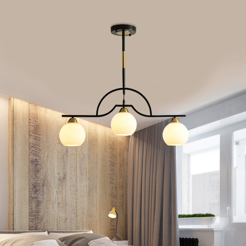 Arched Island Pendant Light Modernism Clear/White Glass 3-Light Black and Brass Hanging Lamp Clearhalo 'Ceiling Lights' 'Close To Ceiling Lights' 'Glass shade' 'Glass' 'Island Lights' Lighting' 786772