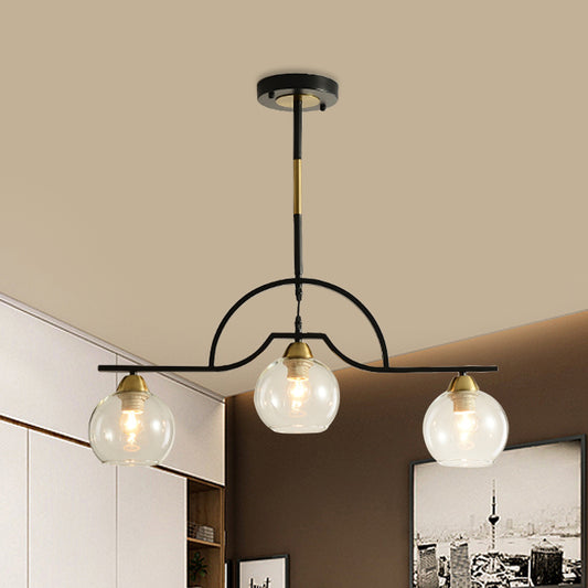 Arched Island Pendant Light Modernism Clear/White Glass 3-Light Black and Brass Hanging Lamp Clear Clearhalo 'Ceiling Lights' 'Close To Ceiling Lights' 'Glass shade' 'Glass' 'Island Lights' Lighting' 786775