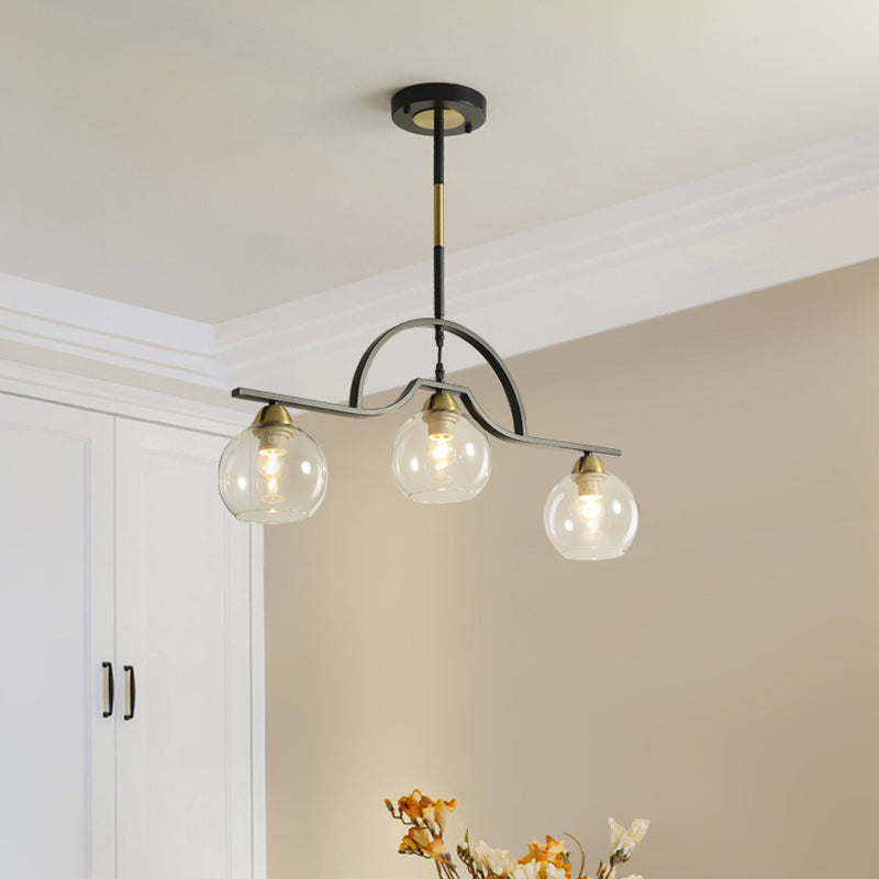 Arched Island Pendant Light Modernism Clear/White Glass 3-Light Black and Brass Hanging Lamp Clearhalo 'Ceiling Lights' 'Close To Ceiling Lights' 'Glass shade' 'Glass' 'Island Lights' Lighting' 786776