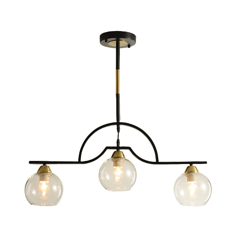 Arched Island Pendant Light Modernism Clear/White Glass 3-Light Black and Brass Hanging Lamp Clearhalo 'Ceiling Lights' 'Close To Ceiling Lights' 'Glass shade' 'Glass' 'Island Lights' Lighting' 786777