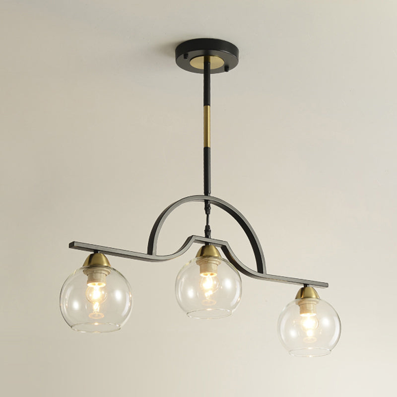 Arched Island Pendant Light Modernism Clear/White Glass 3-Light Black and Brass Hanging Lamp Clearhalo 'Ceiling Lights' 'Close To Ceiling Lights' 'Glass shade' 'Glass' 'Island Lights' Lighting' 786778