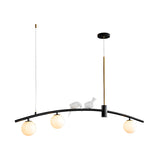 Mini Sphere Milk Glass Island Lamp Modern 3 Heads Black-Brass Suspension Pendant with Bird Decoration Clearhalo 'Ceiling Lights' 'Close To Ceiling Lights' 'Glass shade' 'Glass' 'Island Lights' Lighting' 786785