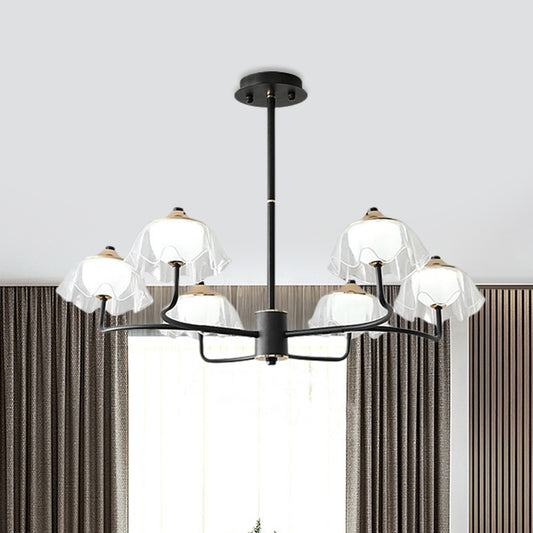Floral Chandelier Light Fixture Modern Style Acrylic 6 Heads Dining Room Ceiling Pendant with Bowl Insert in Black Black Clearhalo 'Ceiling Lights' 'Chandeliers' 'Modern Chandeliers' 'Modern' Lighting' 786791