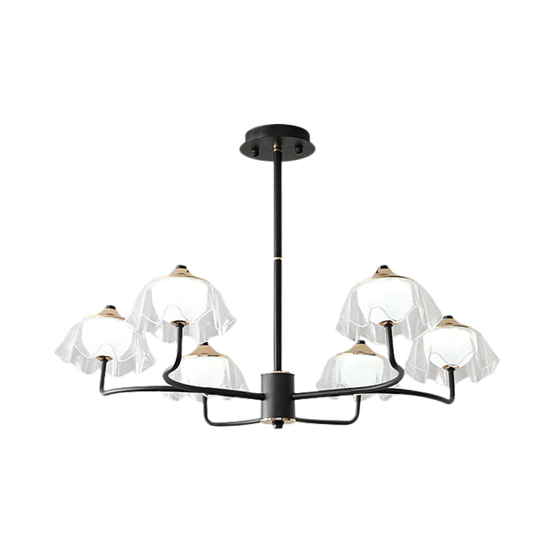 Floral Chandelier Light Fixture Modern Style Acrylic 6 Heads Dining Room Ceiling Pendant with Bowl Insert in Black Clearhalo 'Ceiling Lights' 'Chandeliers' 'Modern Chandeliers' 'Modern' Lighting' 786793