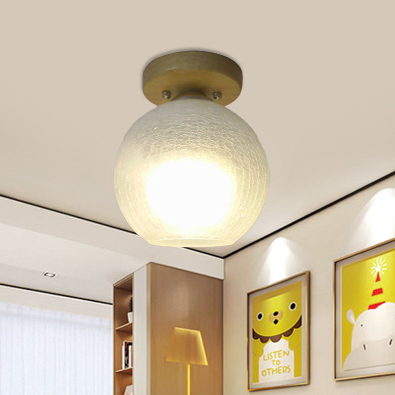 Globe Foyer Flush Mount Lighting White Crackled Glass Single Minimalist Ceiling Fixture White Clearhalo 'Ceiling Lights' 'Close To Ceiling Lights' 'Close to ceiling' 'Flush mount' Lighting' 786799