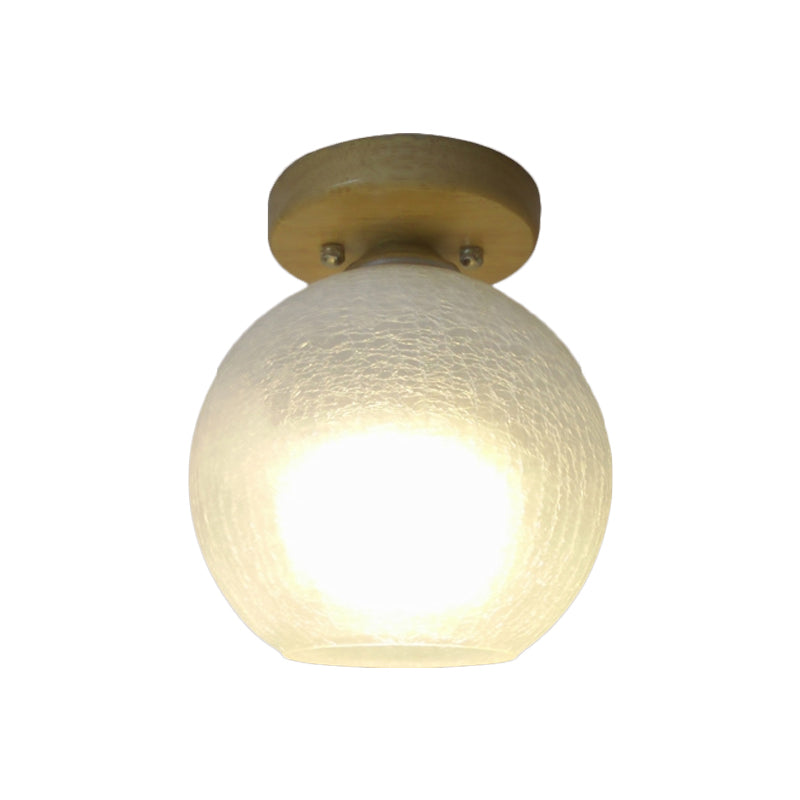 Globe Foyer Flush Mount Lighting White Crackled Glass Single Minimalist Ceiling Fixture Clearhalo 'Ceiling Lights' 'Close To Ceiling Lights' 'Close to ceiling' 'Flush mount' Lighting' 786800