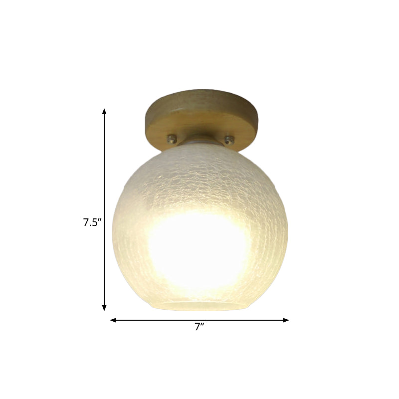 Globe Foyer Flush Mount Lighting White Crackled Glass Single Minimalist Ceiling Fixture Clearhalo 'Ceiling Lights' 'Close To Ceiling Lights' 'Close to ceiling' 'Flush mount' Lighting' 786802