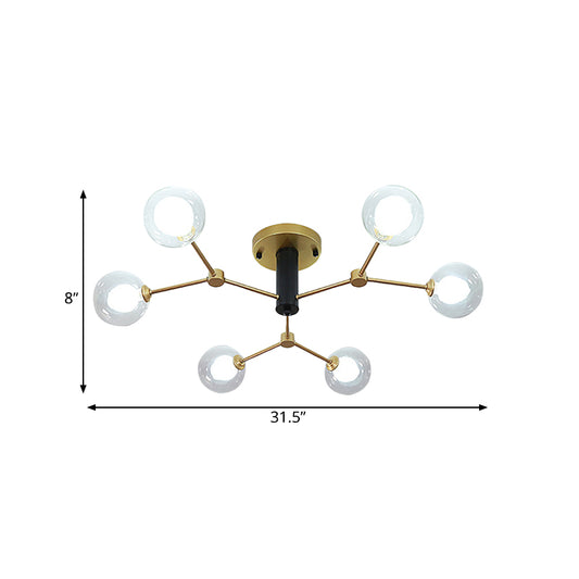 Postmodern Molecule Ceiling Light Clear and White Glass 6 Heads Bedroom Semi Flush Mount Lighting in Gold Clearhalo 'Ceiling Lights' 'Close To Ceiling Lights' 'Close to ceiling' 'Glass shade' 'Glass' 'Pendant Lights' 'Semi-flushmount' Lighting' 786814