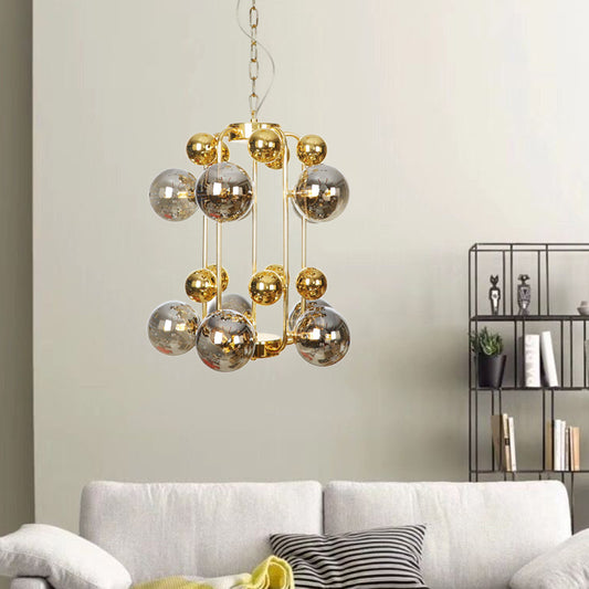 Postmodern 8 Bulbs Chandelier Lamp Brass Molecular Pendant Light Fixture with Smoke Grey Glass Shade Smoke Gray Clearhalo 'Ceiling Lights' 'Chandeliers' 'Modern Chandeliers' 'Modern' Lighting' 786815