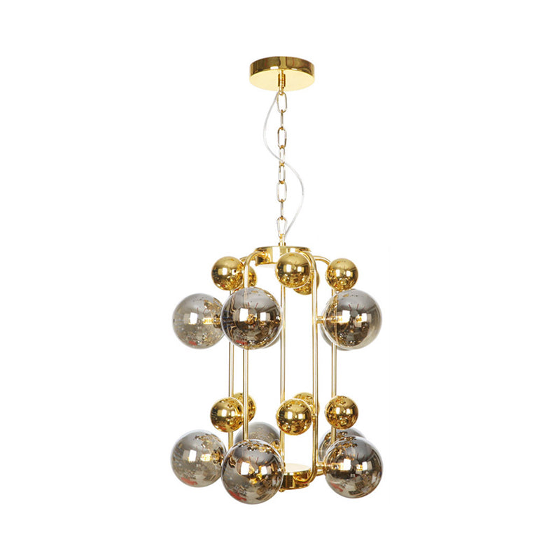 Postmodern 8 Bulbs Chandelier Lamp Brass Molecular Pendant Light Fixture with Smoke Grey Glass Shade Clearhalo 'Ceiling Lights' 'Chandeliers' 'Modern Chandeliers' 'Modern' Lighting' 786817